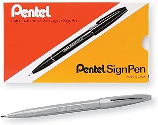 Pentel Sign Pen Fiber-Tipped Pen, Gray Ink, Box of 12 (S520-N)