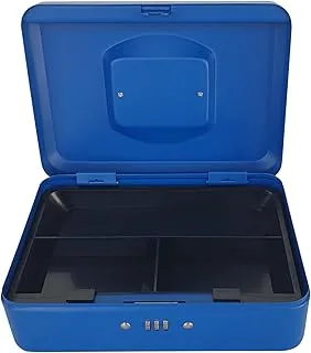 Maxi Medium Cash Box with number lock (10 Inch 250X180X90mm) Steel Register with Tray and Lock Durable Portable Money Box Safe for Bills Jewelry Receipts Coins Matt Blue