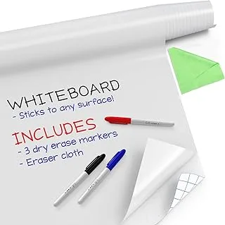 BPA® Large Whiteboard Roll 3 Dry Erase Board Markers Included for Office & home - 44 cm x 198 cm