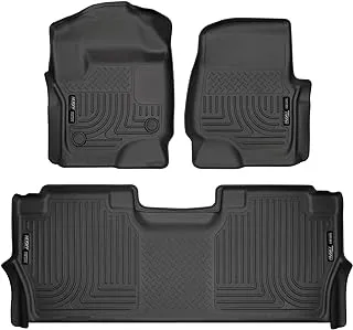 Husky Liners Weatherbeater | Fits 2017-2022 Ford F - 250/F - 350, F - 450 Super Duty Crew Cab w/Fold Flat Storage, Front & 2nd Row Liners - Black, 3 pc.| 94061