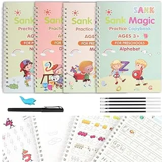 SKY-TOUCH Sank Magic Practice Copybook For Kids The Print Handwiriting Workbook REUsable Writing Practice Book - Book Size 18.5 * 26 Cm (Four Books With Pen）Multicolor