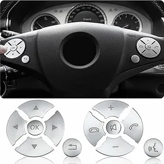 FANZI Car Steering Wheel Button Trim lnner Decoration Compatible with Mercedes Benz C E S Class W204 W212 W221 GLK X204- Silver (Model C)