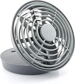 Treva 5 Inch Portable Fan, Battery Operated or USB Connected Cooling for Travel, Outdoor, Car, and Office. Compact Folding and Tilting Design for Directional Air Flow (Grey)