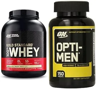 Optimum Nutrition Gold Standard 100% Whey Protein Isolate Powder, Vanilla Ice cream, 5 lb + Optimum Nutrition Opti-Men 150 Tabs