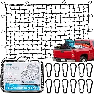 Cargo Net for Truck Pickup 4'x6' Stretches to 8'x12' Heavy Duty Truck Bed Cargo Net 12 Tangle-Free Clip Carabiners and 1 Storage Bag Small 4