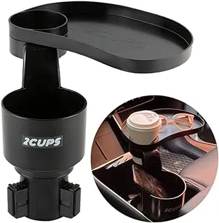 2CUPS Car Cup Holder Expander and Attachable Tray, Fits Yeti/Hydroflasks/Nalgene 16-40 oz. Dual Cup Holder with Adjustable Swivel Tray. Organizer Table for car, Truck, Automotive