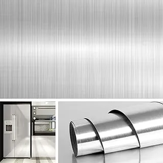 Livelynine 15.8x197 Inch Removable Stainless Steel Wall Paper Decorative Silver Vinyl Adhesive Wallpaper Stick and Peel Brushed Nickel Household Appliance Dishwasher Mini Fridge Oven Dryer Covers