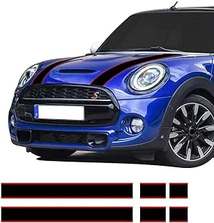 Car Styling Hood Bonnet Stripes Sticker Trunk Rear Engine Cover Vinyl Decal Stickers for Mini Cooper R56 R57 F55 F56 Accessories (Black-Red)