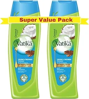 Vatika Naturals Volume & Thickness Shampoo - 2 x 400 ml | Enriched with Coconut & Castor Extracts | For Thin & Limp Hair | With Nourishing Vatika Oils | Super Value Pack of 2