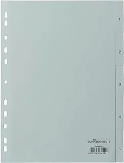 Durable 650510 A4 Portrait Polypropylene File Divider with 1-5 Embossed Tabs - Grey (Pack of 25)