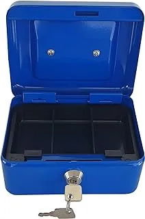 Maxi Small Cash Box (6 Inch 152x115x80mm) Steel Register with Tray and Lock Durable Portable Money Box Safe for Bills Jewelry Receipts Coins Blue