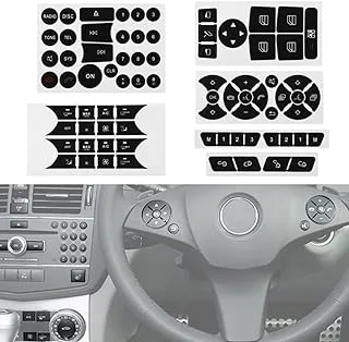 WASTOREEL Car Interior Stickers Button Decals Compatible with 2008-2014 Mercedes Benz W204 C250 C350 E-Class Steering Wheel AC Window Radio Number Door Repair Sticker Kit