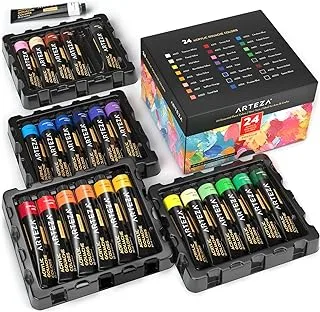 ARTEZA Acrylic Gouache Paint, Acrylic Paint Set of 24 Basic Colors, Matte Finish, (0.74 oz, 22 ml) Tubes, Art Supplies for Professional Artists and Beginners