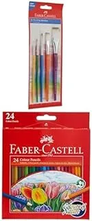 Faber-Castell Brushes Round & Flat Combination 5Pc 2,6,10, 8, 12 + COLOUR PENCILS 24 COLOUR