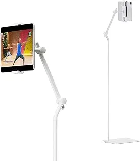 Twelve South HoverBar Tower | Multi-Angle Universal Tablet & iPad Floor Stand Holder For Apple Fitness+, Peloton/Stationary Bikes, Exercise and More (White)