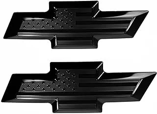 Front & Tailgate Bowtie Black American Flag Emblem Overlay Metal Emblem for (2016-2019 Silverado 1500, Black)