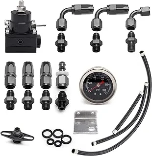 Somusen Universal Adjustable EFI Fuel Pressure Regulator Kit with 0-100psi Gauge AN6-6AN Fuel Line Hose Fitting Connectors Kit Black