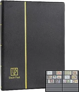 Stamp Albums 100 Pockets - Stockbooks with 50x197mm Sleeves, 10 Double Sided Black Page with Leatherette Padded Black Cover, Collection Storage Folder for Paper Money Postage Stamps AS0105BK