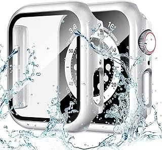 AWH Waterproof Case for Apple Watch Series 8 Screen Protector 45mm - Series 7 45 mm, Full Protective Hard PC Bumper Face Cover Designed for iWatch Accessories (Silver)