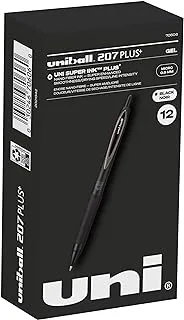 uniball 207 Plus+ Retractable Rollerball Gel Pens 12 Pack in Black with 0.5mm Micro Point Pen Tips - Uni-Super Ink+ is Smooth, Vibrant, and Protects Against Water, Fading, and Fraud