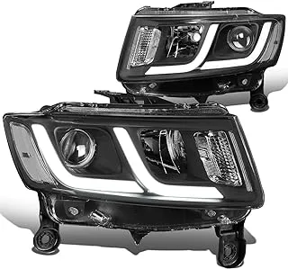 DNA Motoring HL-HPL-JGC14-BK-CL1 Pair LED Drl Projector Headlight (For 14-16 Jeep Grand Cherokee)