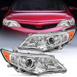 Nilight Headlight Assembly for 2012 2013 2014 Toyota Camry L/LE/XLE/Hybrid LE XLE Headlamps Replacement Chrome Housing Amber Reflector Driver and Passenger Side, 2 Years Warranty