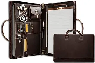 Genuine Leather Portfolio for Men, 8.5 × 14-inch Legal Pad Padfolio Clipboard Folder with Handle, Personalized Portfolio Carrying Case for 15-inch Laptop, Brown (Standard, Dark Brown)