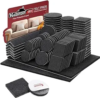 Felt Furniture Pads Self Adhesive -182 Pcs, Cuttable Anti Scratch Floor Protectors for Furniture Feet Chair Legs, Furniture Felt Pads for Hardwoods Floors, Black