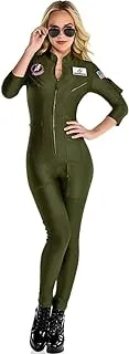 Party City Top Gun: Maverick Flight Costume for Women, Halloween, Olive Green, Medium (6-8), Catsuit with Zipper