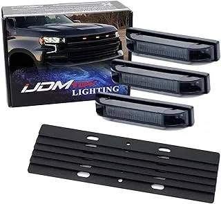 iJDMTOY 3pc Super Bright Amber Full LED Center Grille Running/Position Lights w/Mounting Brackets, Compatible with 2019/2020-up Chevrolet Silverado 1500 2500HD 3500HD (Dark Smoked Lens)