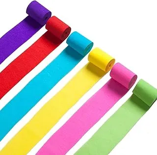 Goldedge - 6 Rolls Crepe Paper Craft Streamers Hanging Rainbow Crepe Paper Streamers 6 Colors Party Crepe Paper Roll Streamer for Birthday Decorations Wedding Decorations Backdrop Party Decorations