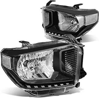 DNA MOTORING HL-OH-TTUND14-BK-CL1 Black Housing Clear Corner Headlights Replacement For 14-17 Tundra