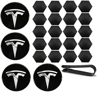 Car Wheel Center Cap Kit Fit for Tesla Model 3 Y S X Center Logo Emblem Hub Accessories Compatible with Tesla Accessories- 4 Hub Center Cap + 20 Lug Nut Cover Black &Silver