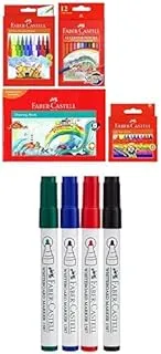 Faber-Castell Drawing Book A4 &Color Pencil 12 Color & Felt Pen 12 Color & Wax Crayons 12 Colour + Whiteboard Marker Bullet Set Of 4Pc & Duster