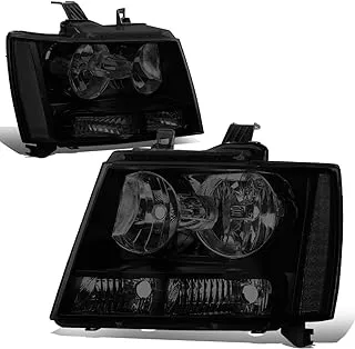 DNA MOTORING HL-OH-CSA07-BK-SM-CL1 Pair Headlights Compatible with 07-14 Chevy Tahoe Suburban 1500/07-13 Avalanche Suburban 2500, Black/Smoke Lens