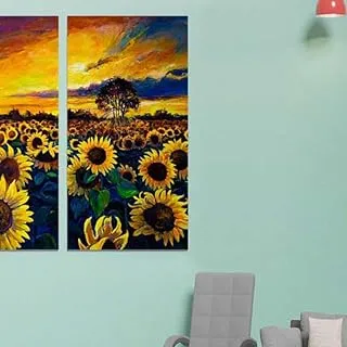 Sun And Tournesol, Canvas wall art painting, Yellow, Canvas, 2 Pieces, 40 x 80 cm By(BPA®)