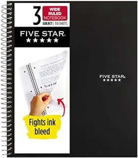 Five Star Spiral Notebook, 3 Subject, Wide Ruled Paper, 10-1/2