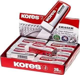 Kores KE-20 PVC Eraser, White, Paper Sleeved, 60 x 21 x 10 mm, Box of 20