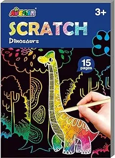 Avenir's Mini Scratch Book Dinosaurs is an engaging activity book suitable for children aged 3+, promoting imagination, creativity, motor skills, hand-eye coordination, and manual dexterity.