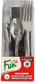 Fun Heavy-Duty Premium Cutlery Set- Spoons,Knives & Forks set Disposable Plastic Cutlery Set- Silver (Pack of 18)