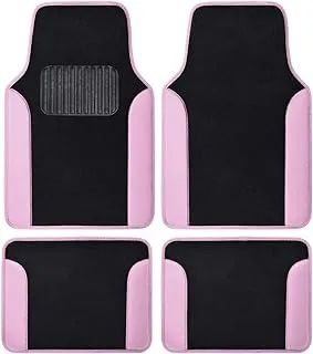 BDK Pink Carpet Car Floor Mats – Two-Tone Faux Leather Automotive Floor Mats, Included Anti-Slip Features and Built-in Heel Pad, Stylish Floor Mats for Cars Truck Van SUV