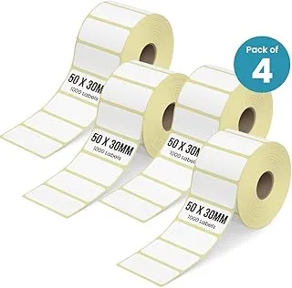 [4 Rolls, 4000 Labels] BRANDSFINITY 4000 Thermal Transfer Barcode Label Sticker, 5cmx3cm Sticky Labels, 50mmX30mm, Pack of 4, Total 4000 Labels