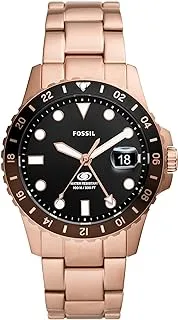 Fossil Men's Blue GMT Stainless Steel Three-Hand Watch, Color: Rose Gold/Chocolate (Model: FS6027)