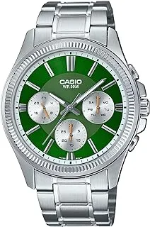 Casio Men's Watch - MTP-1375D-3AVDF Green Dial, Silver Band