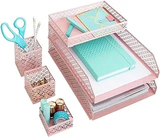 Blu Monaco Desk Organizer Office Accessories Set - Desk Set - Mail Organizer, Letter Sorter, Pen Case, and Sticky Note Holder - Organizes All of Your Office Supplies 6 Piece