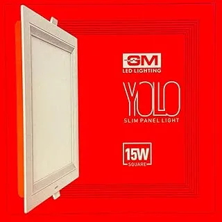 Gm Yolo Square 15w مصباح سقف LED نحيف، 230vac داخلي موفر للطاقة، إضاءة سفلية مجوفة مع محول مدمج مناسب لتناول الطعام في المنزل والمعيشة والمكتب (أبيض دافئ)