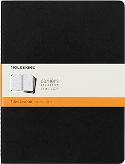 مجموعة Moleskine مقاس 9 × 25 سم من Cahier Journal مكونة من 3 دفاتر ملاحظات مع غطاء من الورق المقوى بصفحات مسطرة وخياطة قطنية مرئية - أسود