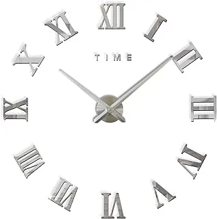 (Silver) - FAS1 Modern DIY Large Wall Clock Big Watch Decal 3D Stickers Roman Numerals Wall Clock Home Office Removable Decoration for Living Room - Silver (Battery NOT Included)