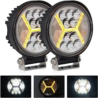 2PCS Round LED Pods Driving Lights Bar with Amber DRL Light - 117W 12000LM Flood Spot Combo Beam Working Light Pod Off Road for Trucks,SUV,Hunters,Jeep,Boat etc.