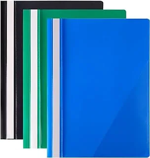 A4 Project Folders, Plastic Presentation Document Files Folders, A4 Report Organiser Holder with Transparent Cover And Fastener, 3 Colours (Pack of 6)